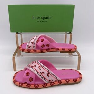 Kate Spade New York Rio Bandana Patchwork Slide Sandals Persimmon